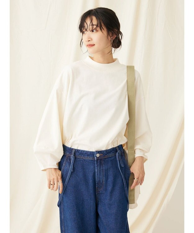 CRAFT STANDARD BOUTIQUE モックネックリングドット９分袖プルオーバー Ivory