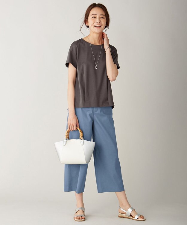 J.PRESS LADIES 【シワになりにくい】コットンフィッティーシャーク ワイドパンツ ダルブルー系