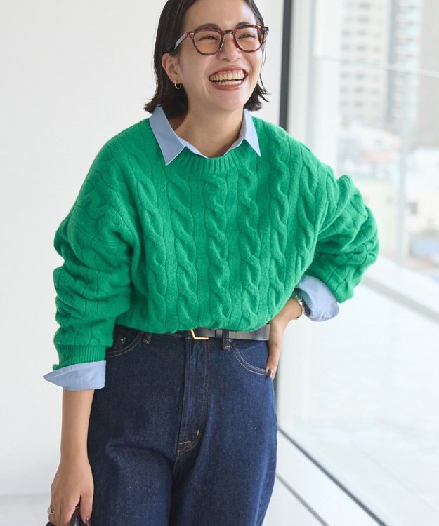 AMERICAN HOLIC ミドルゲージケーブルニットプルオーバー Green