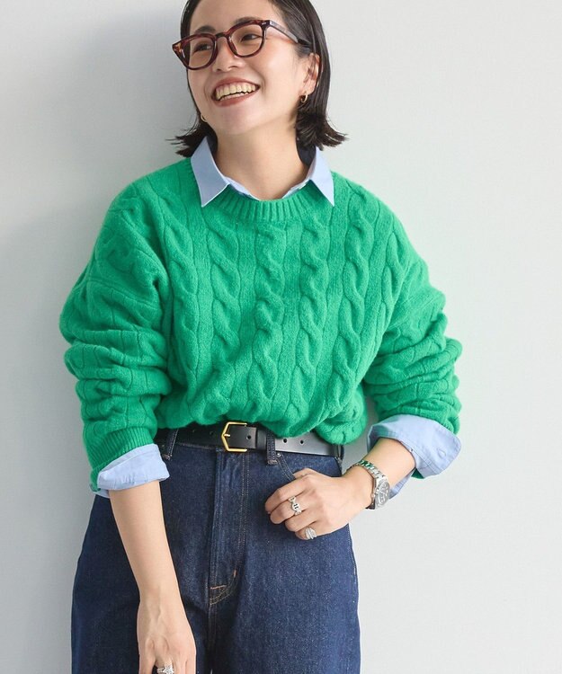 AMERICAN HOLIC ミドルゲージケーブルニットプルオーバー Green