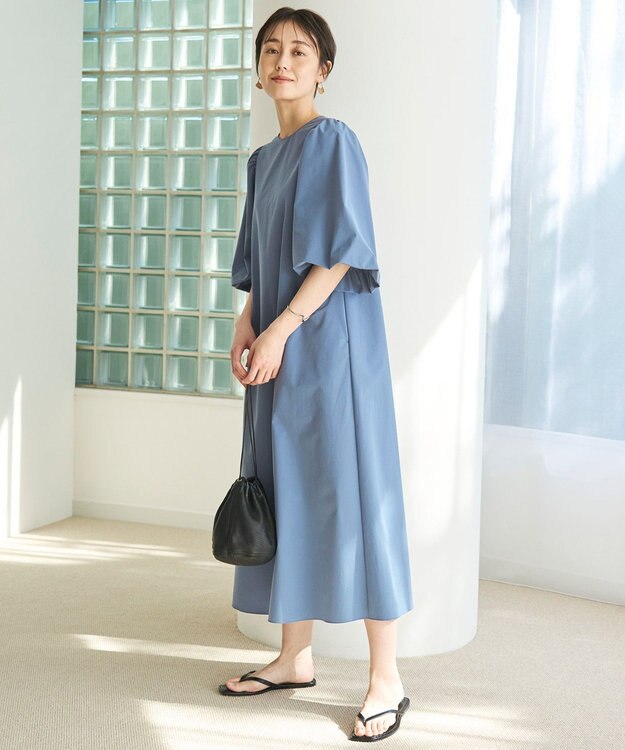 UNFILO FINE MOVE ボリュームスリーブ ワンピース ダルブルー