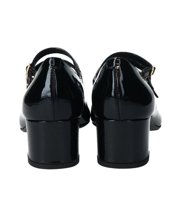 INTER-CHAUSSURES 【FABIO RUSCONI】スクエアトウトリプルストラップパンプス ブラックエナメル