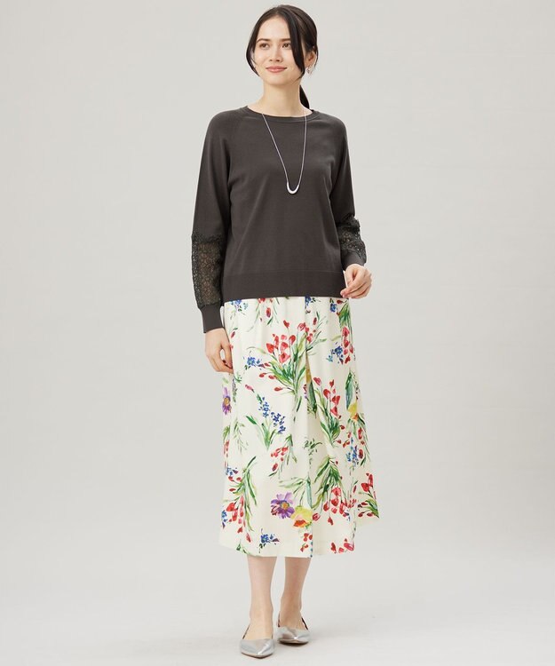 自由区 【洗える】レースコンビ ニット スレート