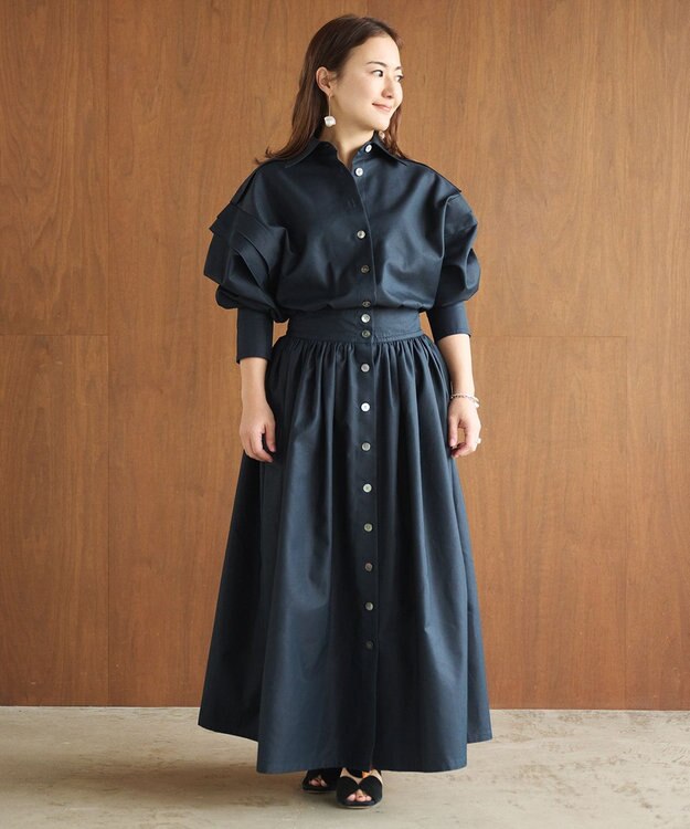 #Newans レイヤードデザインシャツワンピース ネイビー