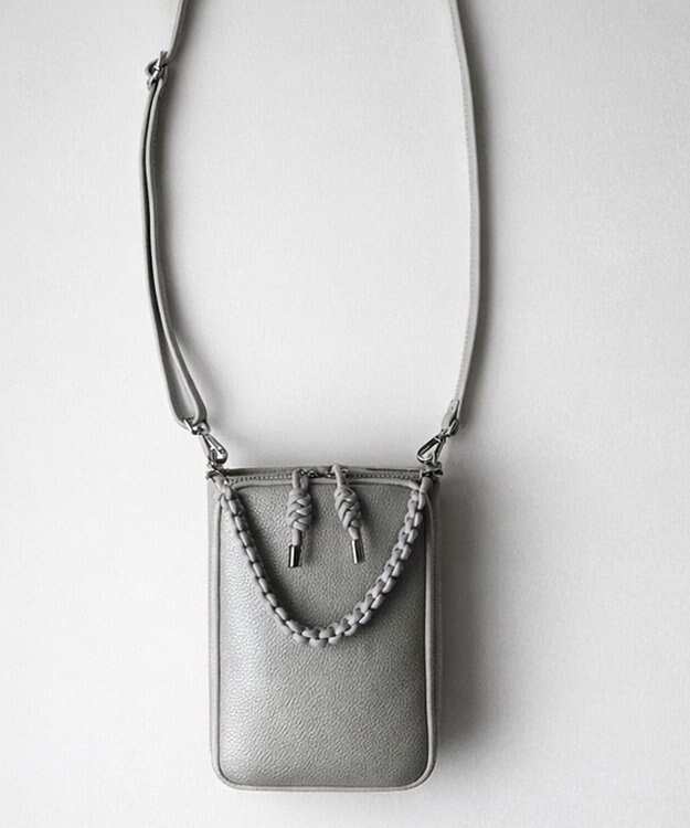 style code 【ペットボトル収納可能 】本革 縦型 ポシェット スマホショルダー　お財布機能付き　 シルバー