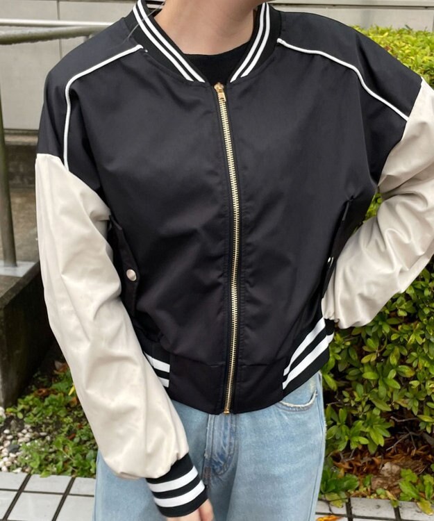 WEGO 配色デザインブルゾン ブラック