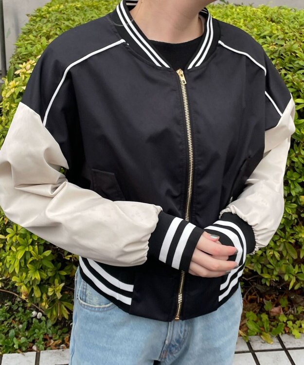 WEGO 配色デザインブルゾン ブラック