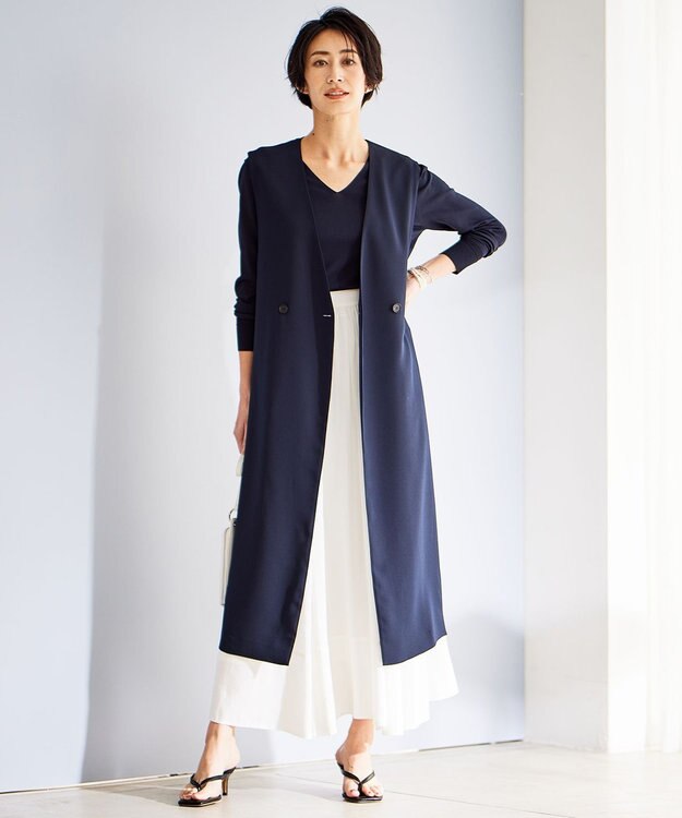 ICB 【接触冷感・UVケア・速乾・洗える】FluidBackSatin ロングジレ ネイビー系