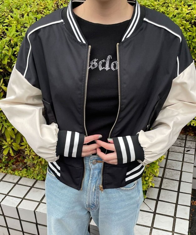 WEGO 配色デザインブルゾン ブラック