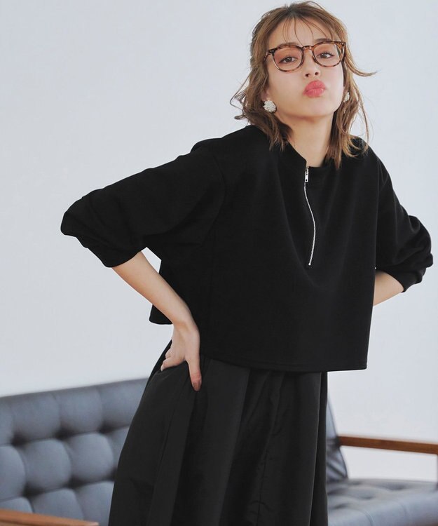 Tiaclasse 【2点セット・洗える】 ハーフジッププルオーバー＆ワンピース ブラック