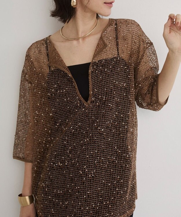 WEGO 【ANGIE VINTAGE】メッシュスキッパープルオーバー ブラウン