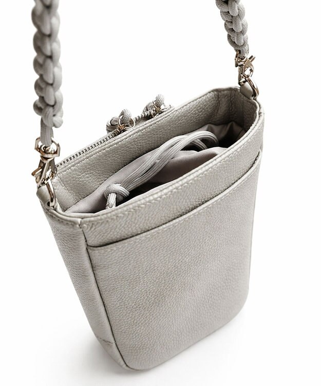 style code 【ペットボトル収納可能 】本革 縦型 ポシェット スマホショルダー　お財布機能付き　 シルバー