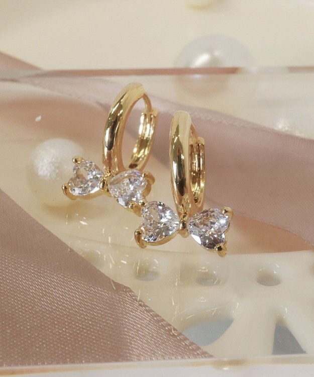 Tiaclasse 【金属アレルギー対応・選べる2タイプ】クリスタルリボンピアス ゴールドA