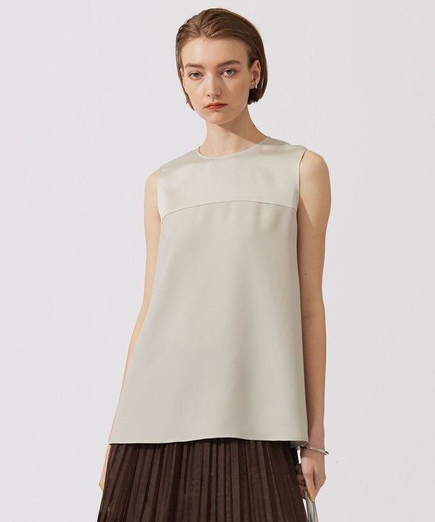 ICB 【接触冷感・UVケア・速乾・洗える】 FluidBackSatin ノースリーブブラウス トープ系