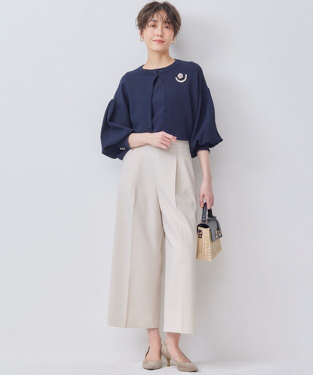 組曲 【美シルエット・ストレッチ・シワになりにくい】オシャクロス ガウチョパンツ アイボリー系