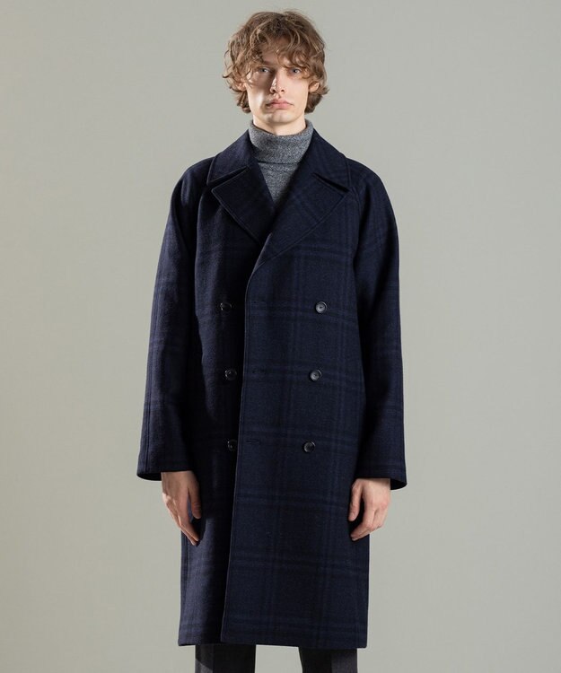JOSEPH HOMME PLAID MELTON COAT ネイビー系3