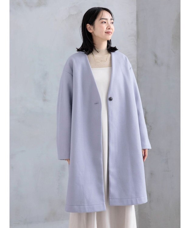 Green Parks 洗えるＶネックミディ丈コート Sax