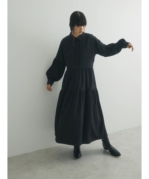 Green Parks armonia. ジャガードシャツワンピース Black