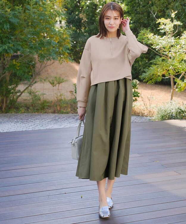 Tiaclasse 【2点セット・洗える】 ハーフジッププルオーバー＆ワンピース ベージュ