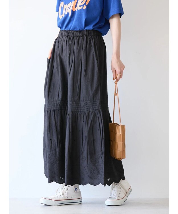 AMERICAN HOLIC インドＣｏｔｔｏｎスカラップ刺繍スカート Black