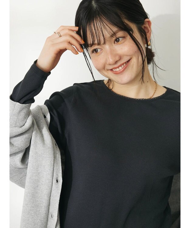 CRAFT STANDARD BOUTIQUE フリルテープリブカットプルオーバー Black