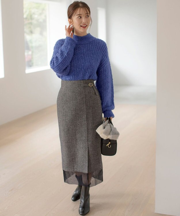 ANY SIS 【洗える】ブークレースパンコール ニット ブルー