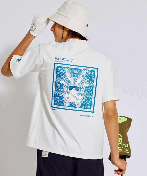 PW CIRCULUS 【吸水速乾 / UV遮蔽率99.5% UVカット / ストレッチ】【MEN】アニマルグラフィックモックT ゴルフ ホワイト系