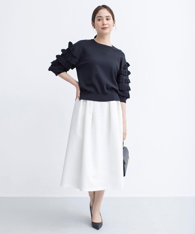 組曲 フラワージャカード フレアスカート パールホワイト系