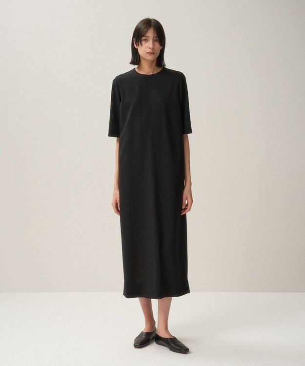 ATON HIGH TWIST WOOL | ハーフスリーブドレス BLACK
