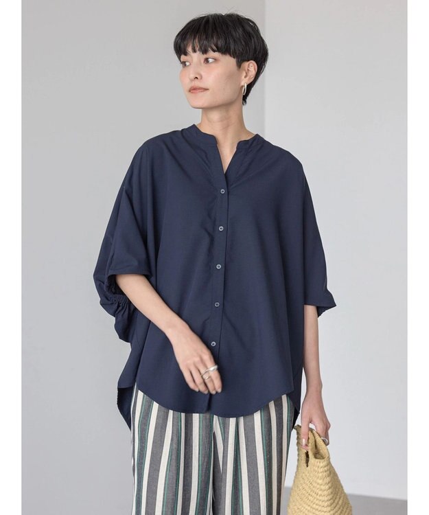 AMERICAN HOLIC 接触冷感＋ＵＶカット　ギャザースリーブブラウス Navy