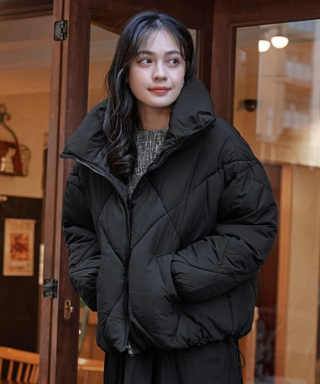 Tiaclasse スタンドネックキルティング中綿ジャケット ブラック