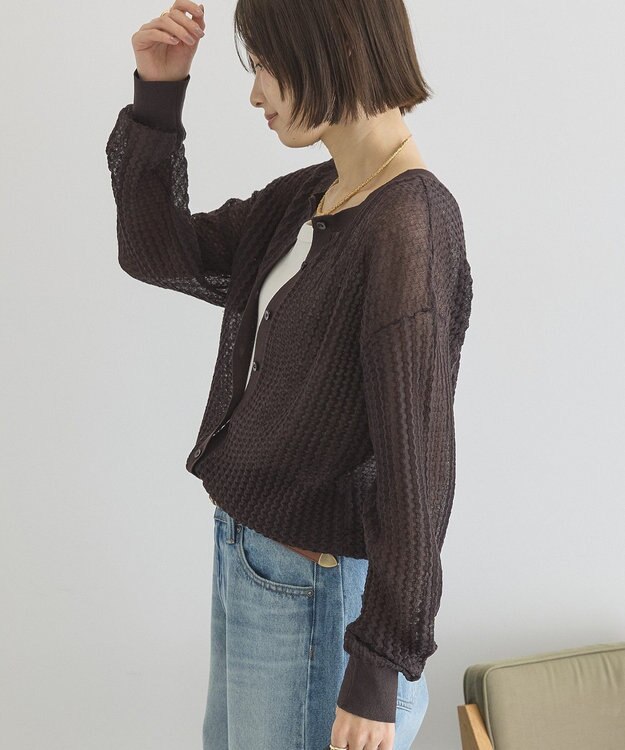 AMERICAN HOLIC 【前後2WAY】透かし編みニットカーディガン Brown