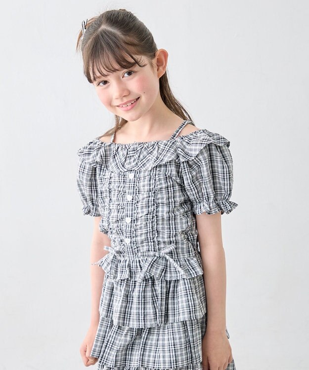 ANY KIDS 【洗濯機可能】2WAY チェックブラウス ブラック