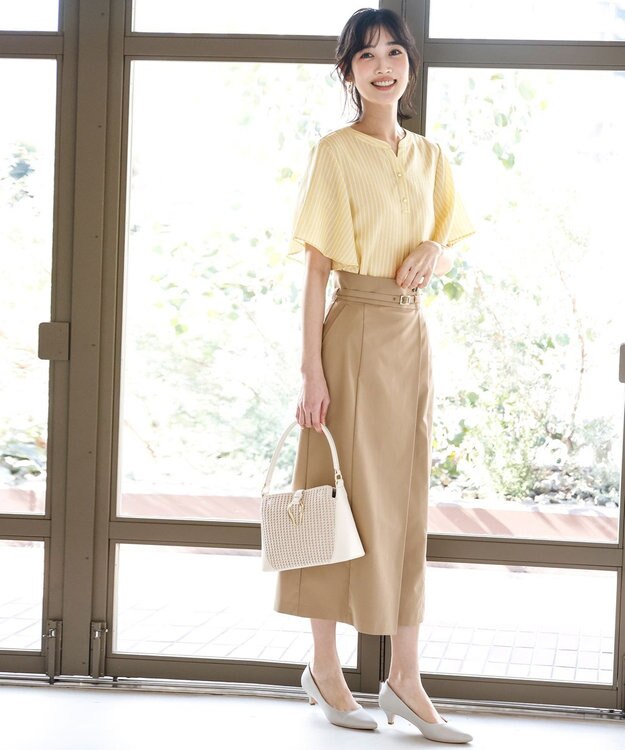 ANY SIS ツイステッドクリアチノ スカート ベージュ