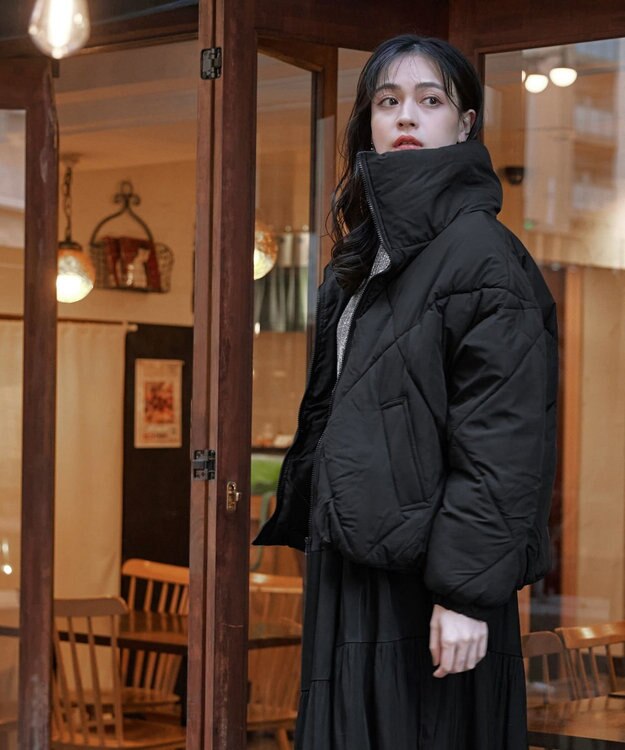 Tiaclasse スタンドネックキルティング中綿ジャケット ブラック