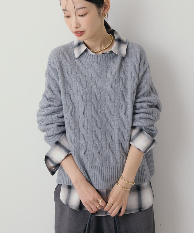 AMERICAN HOLIC ミドルゲージケーブルニットプルオーバー Gray Mixture