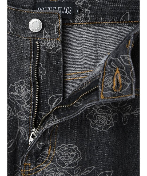 Green Parks ・Ｄｏｕｂｌｅ　Ｆｌａｇｓ　フラワー抜染ストレートデニム Black