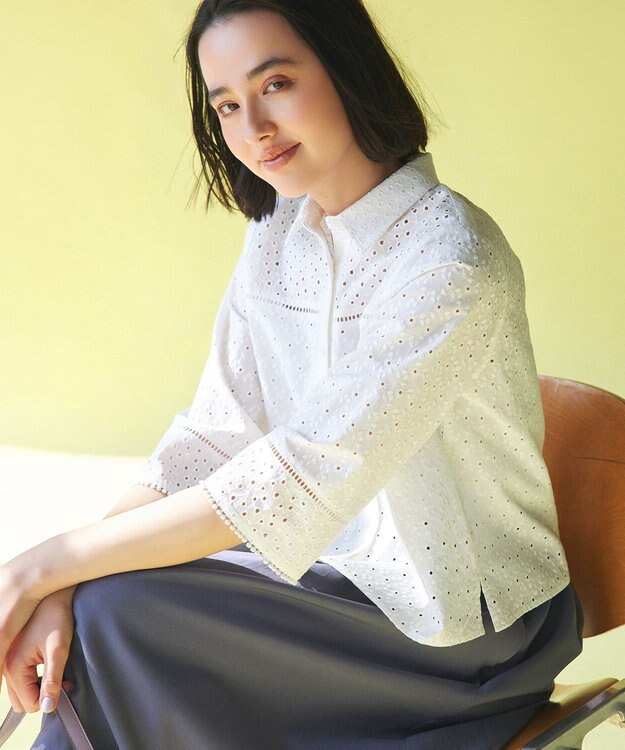 組曲 S エンブロイダリーレース襟付 ブラウス アイボリー系