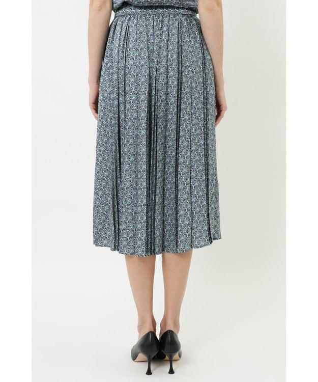 DAKS サテンプリントプリーツスカート サックス