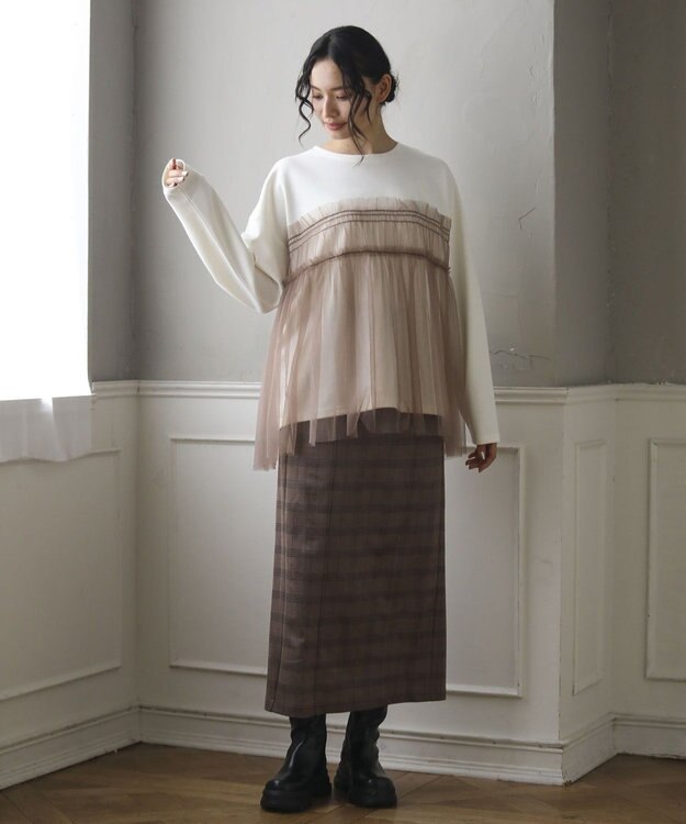 Green Parks ・ＥＬＥＮＣＡＲＥ　ＤＵＥ　チェックナロースカート Charcoal Gray