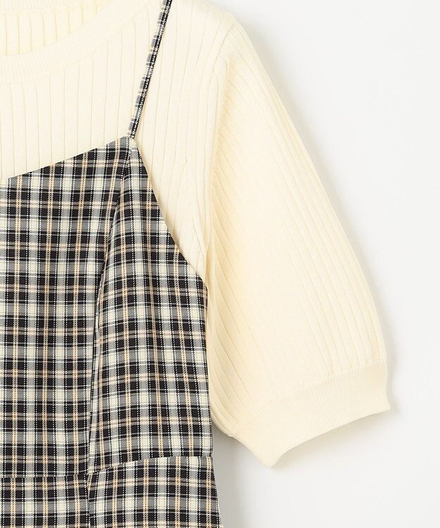 Feroux 【セットアイテム・洗える】パフスリーブニット×キャミソール ワンピース ブラック系2