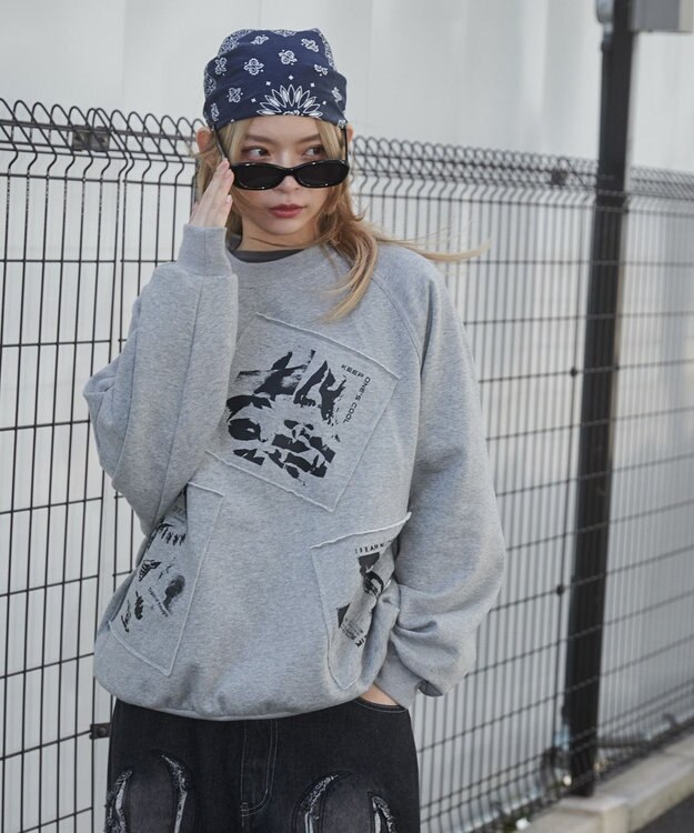 WEGO 【ユニセックス着用ITEM】フォトペーストグラフィックプルオーバー グレー