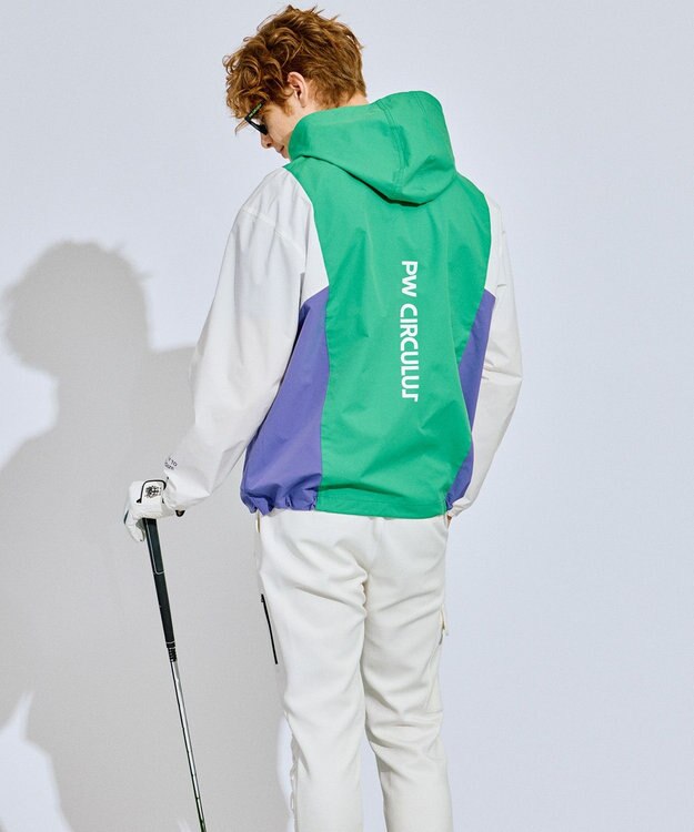 PW CIRCULUS 【撥水加工/ストレッチ】【MEN】カラーブロッキング ブルゾン  ゴルフ ピーコックグリーン系