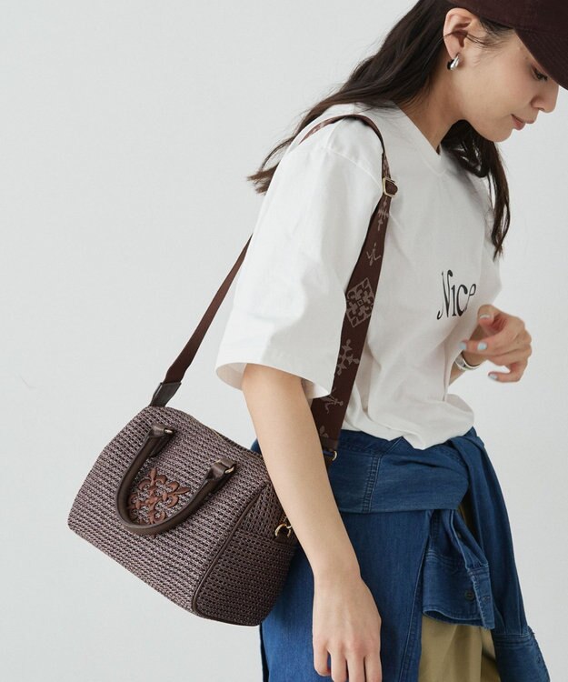 russet ナイロンラフィアミニボストンバッグ(CE-1715) D.Brown