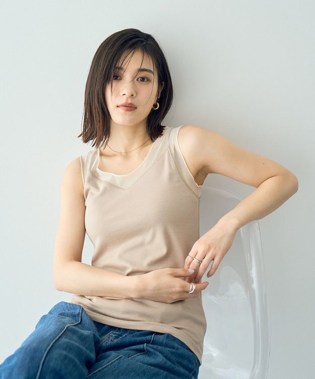 YECCA VECCA チュールMIXリブインナー Beige