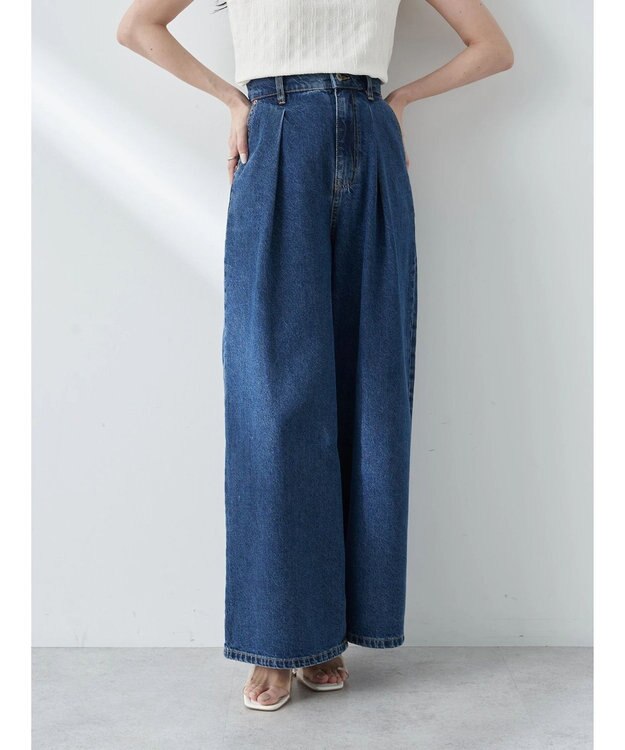 earth music&ecology タックワイドデニムパンツ Medium Indigo