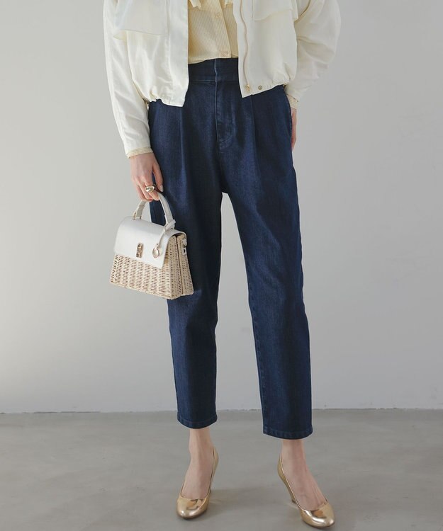 組曲 ライトデニム テーパードクロップドパンツ ネイビー系