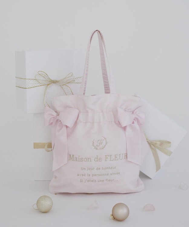 Maison de FLEUR オーガンジーダブルリボンギャザートート Light Pink