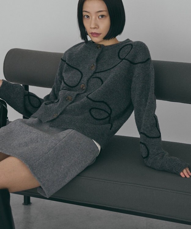 AMERICAN HOLIC コード刺繍ショートカーディガン Charcoal Gray