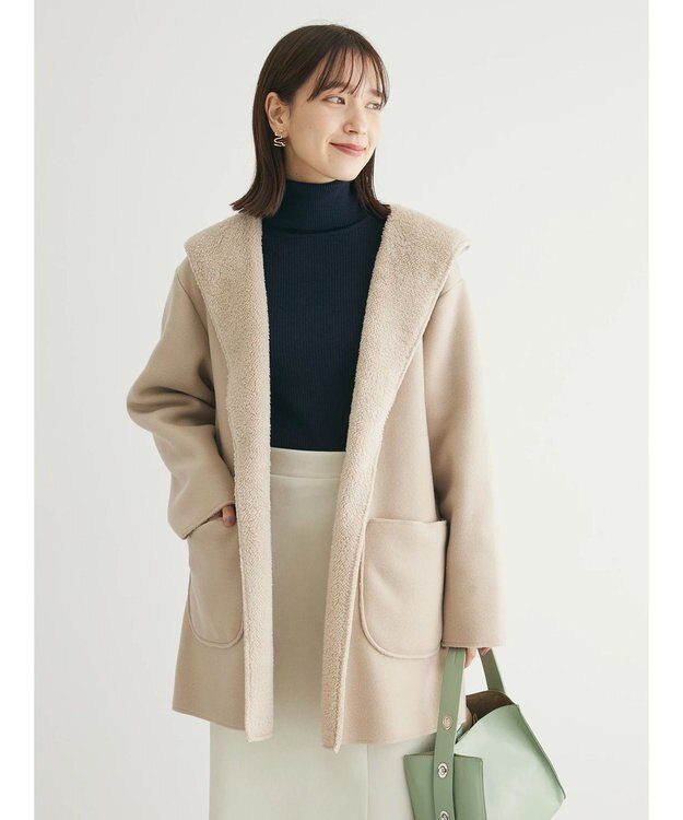 Green Parks ２ｗａｙフード裏ボアミディ丈コーディガン Beige